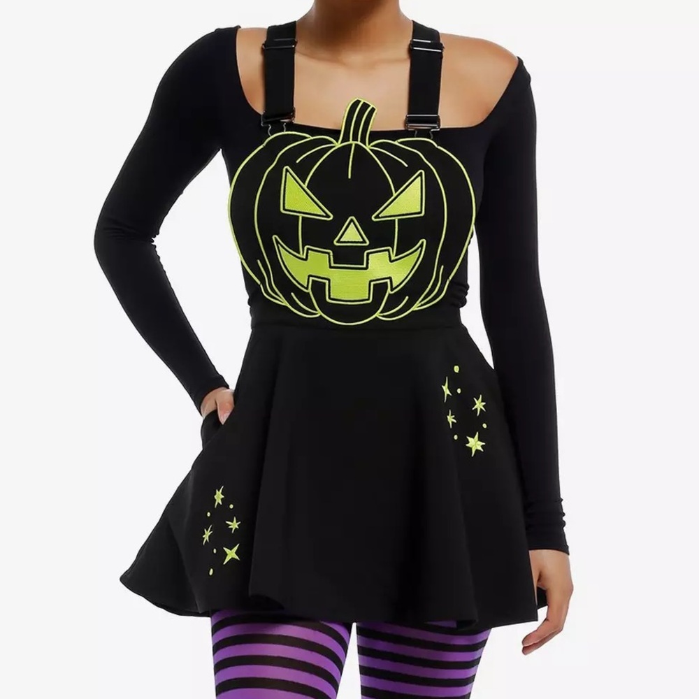 Black & Neon Green Jack-O'Lantern Skirtall Hot Topic Halloween